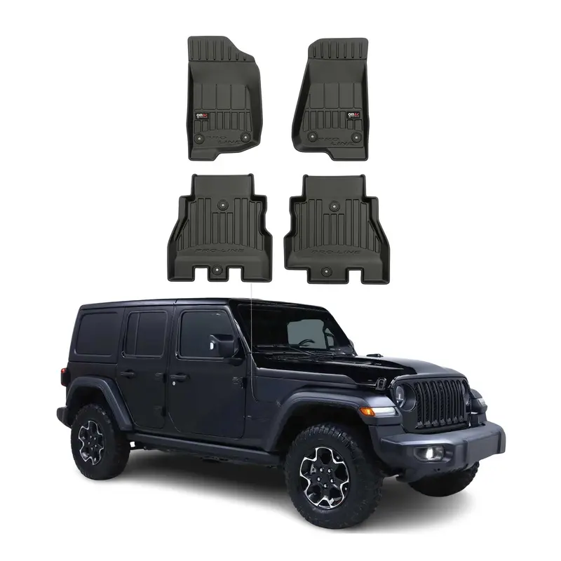 OMAC Tapis de sol en caoutchouc pour Jeep Wrangler 2018-2026 Noir Premium