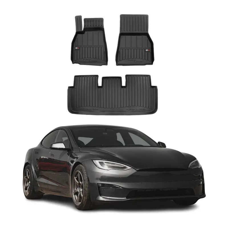 OMAC Tapis de sol noir pour TESLA MODEL S 2021-2026 3 pièces en Caoutchouc TPE