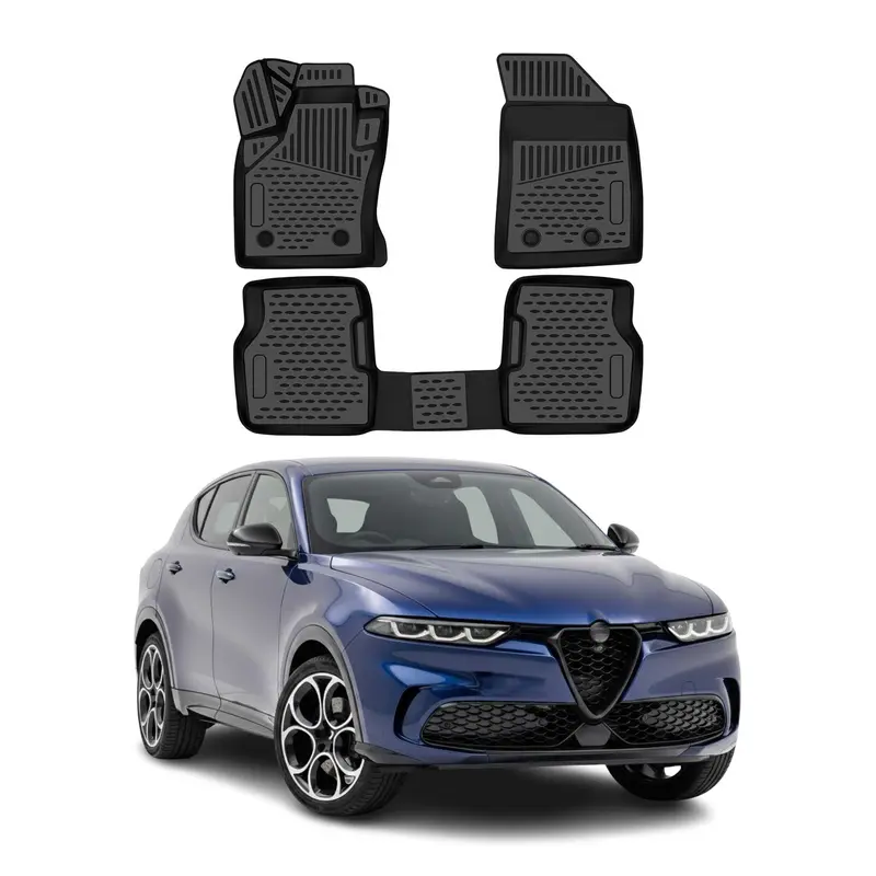 OMAC Tapis de sol pour Alfa Romeo Tonale 2022-2026 en caoutchouc Noir 3Pcs