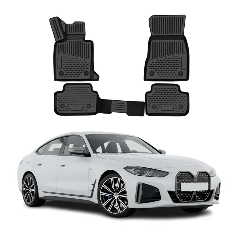 OMAC Tapis de sol pour BMW i4 G26 2021-2026 en caoutchouc Noir 4Pcs