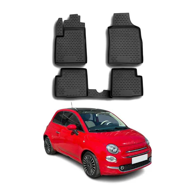 OMAC Tapis de sol pour Fiat 500 500C 2007-2015 Pre-FL sur mesure caoutchouc Noir