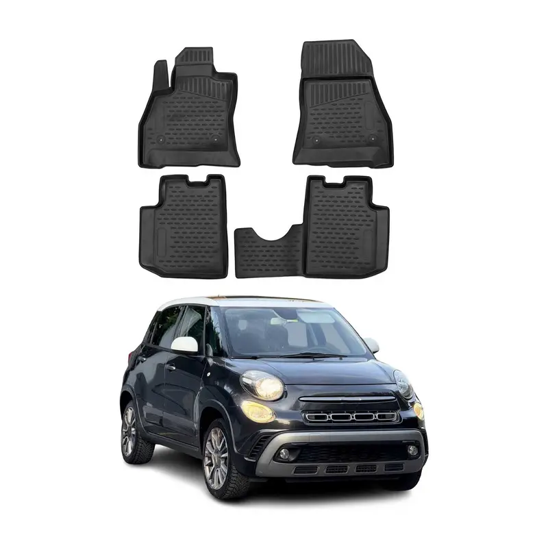 OMAC Tapis de sol pour Fiat 500L 2012-2023 en caoutchouc Noir