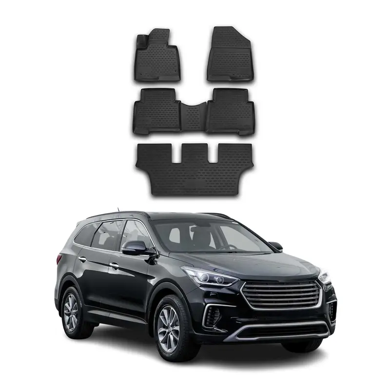 OMAC Tapis de sol pour Hyundai Grand Santa Fe 2013-2018 5Pcs en caoutchouc Noir