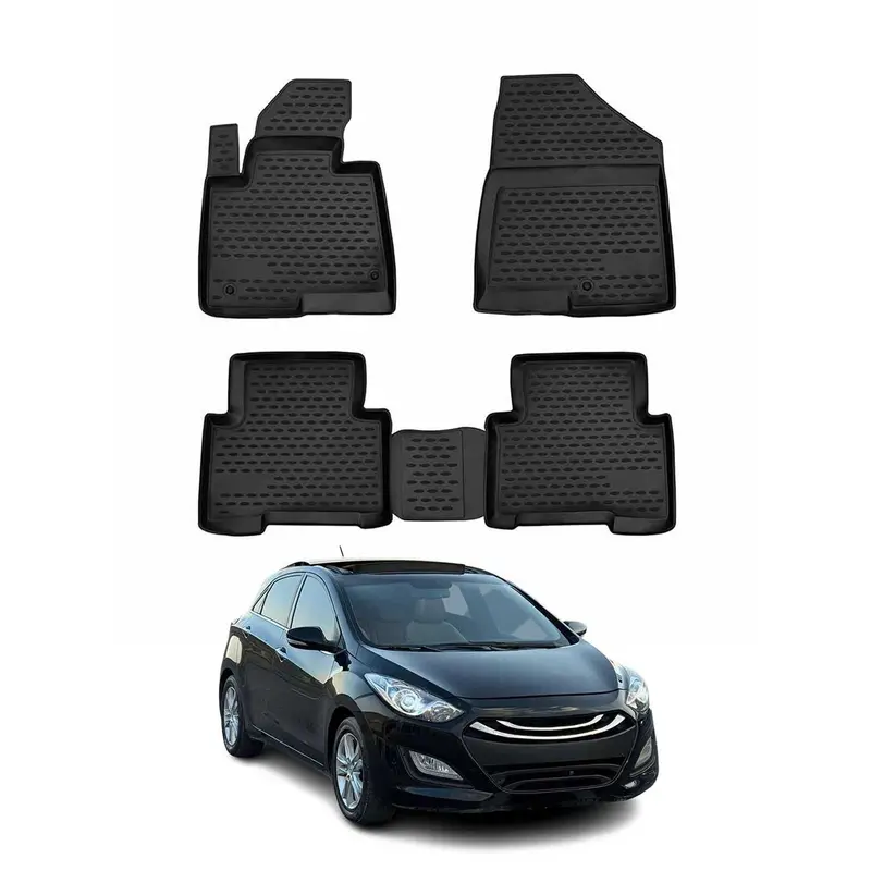 OMAC Tapis de sol pour Hyundai i30 2012-2016 sur mesure en caoutchouc Noir