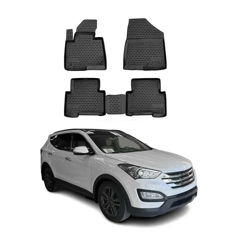 OMAC Tapis de sol pour Hyundai Santa Fe 2013-2018 4 Pièces en caoutchouc Noir