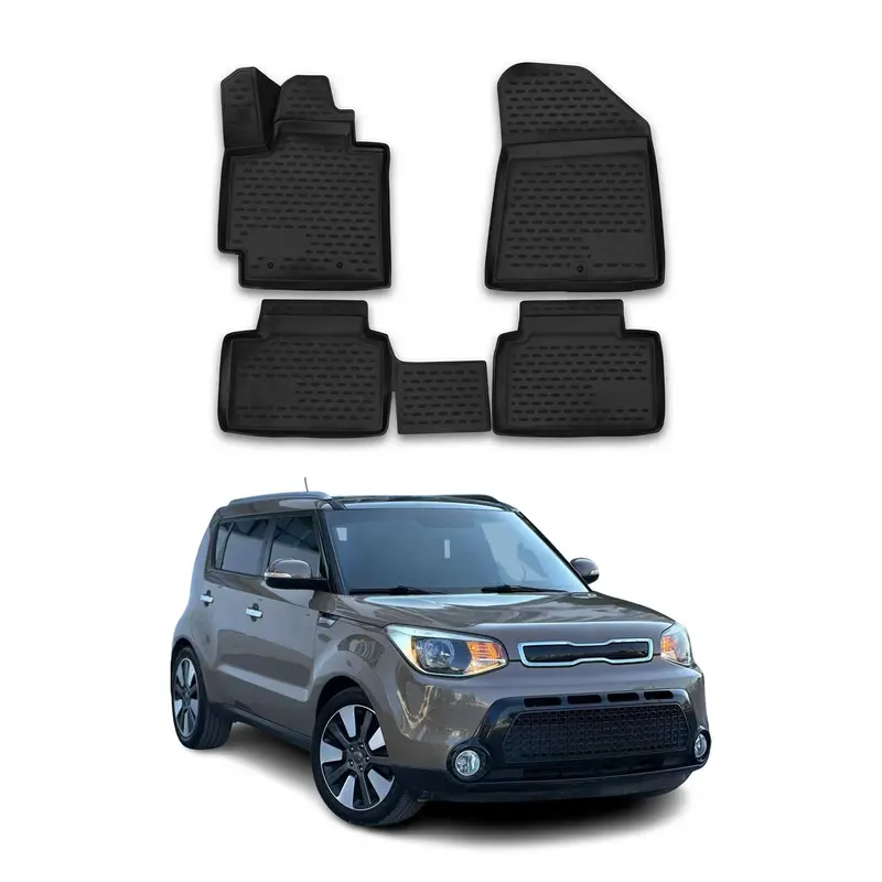 OMAC Tapis de sol pour Kia Soul II 2014-2019 sur mesure en caoutchouc Noir