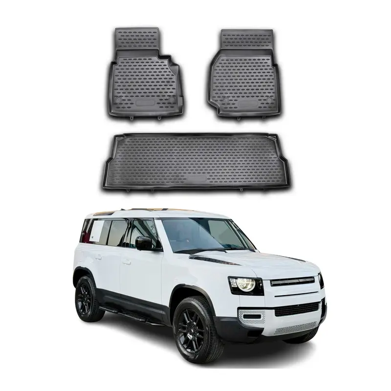 OMAC Tapis de sol pour Land Rover Defender 110 2007-2015 3Pcs en caoutchouc Noir