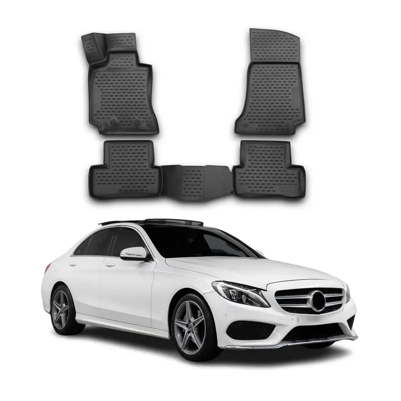 OMAC Tapis de sol pour Mercedes Classe C W205 2014-2021 en caoutchouc Noir