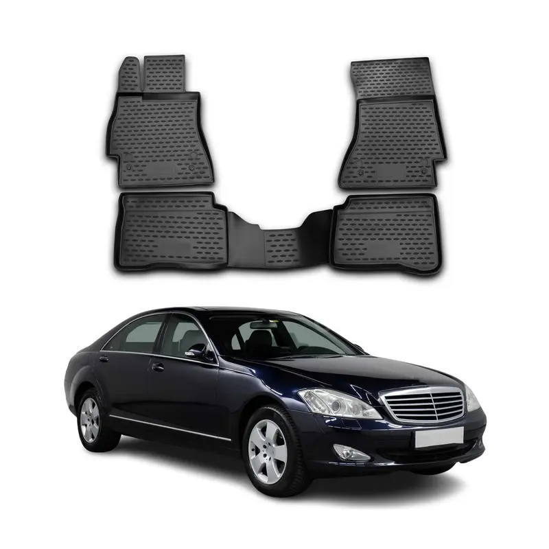 OMAC Tapis de sol pour Mercedes Classe S W221 Court 2005-2013 en caoutchouc Noir