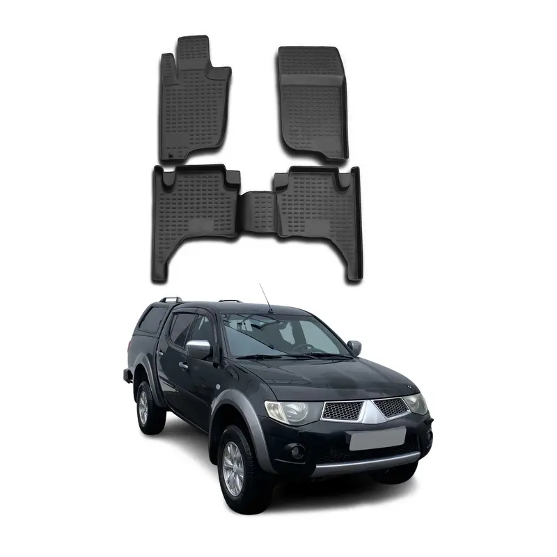 OMAC Tapis de sol pour Mitsubishi L200 2006-2015 sur mesure en caoutchouc Noir