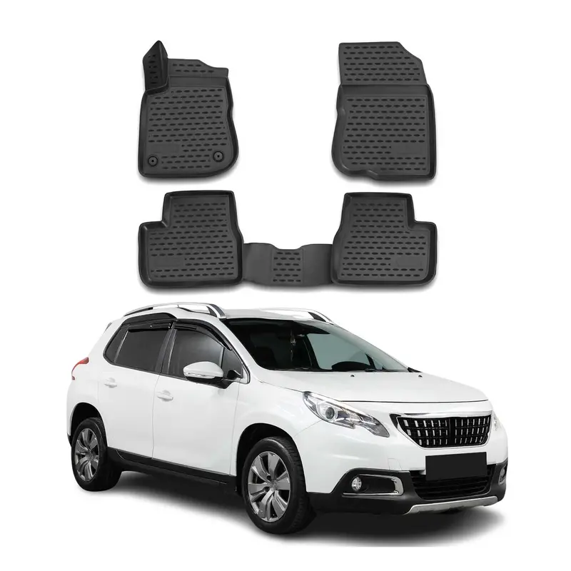 OMAC Tapis de sol pour Peugeot 2008 2013-2018 sur mesure en caoutchouc Noir