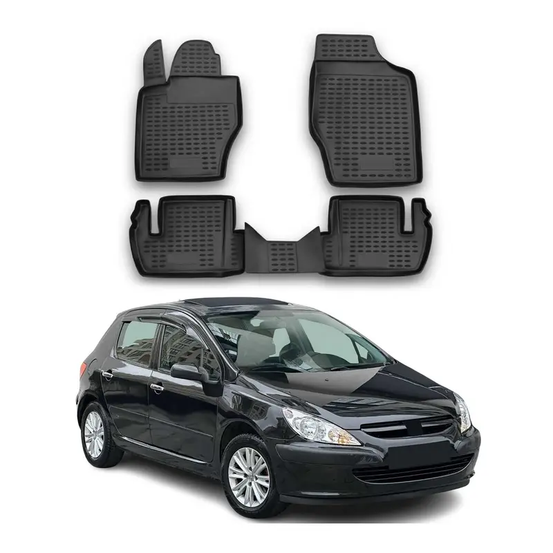 OMAC Tapis de sol pour Peugeot 307 2001-2008 sur mesure en caoutchouc Noir