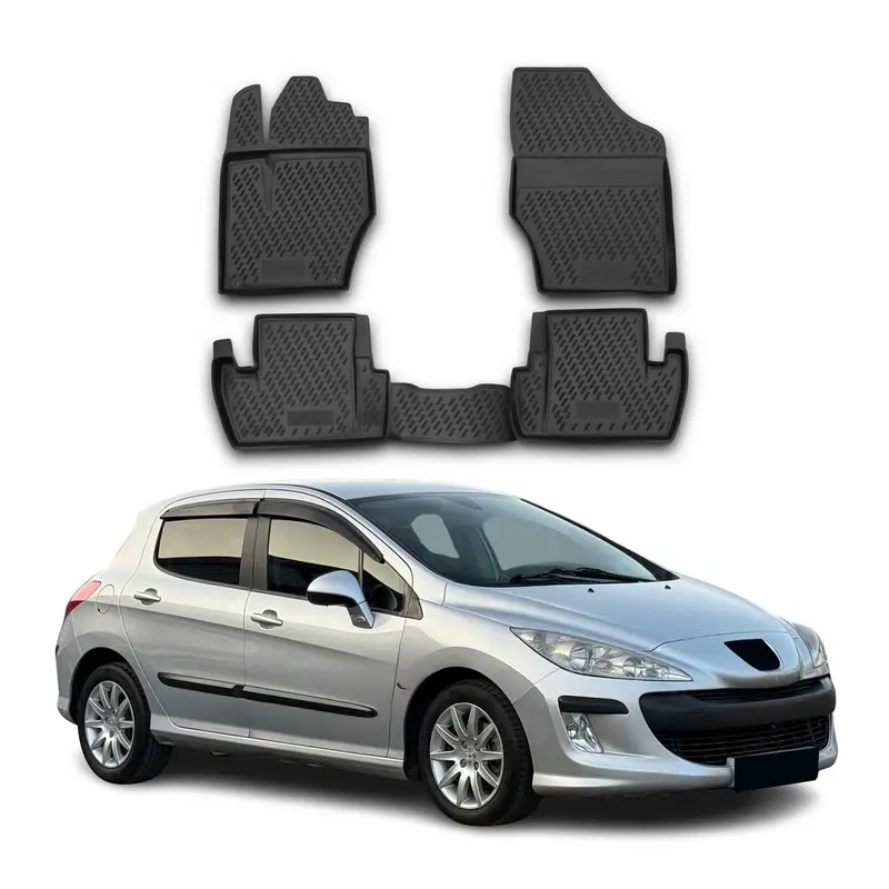 OMAC Tapis de sol pour Peugeot 308 mk1 2007-2013 sur mesure en caoutchouc Noir