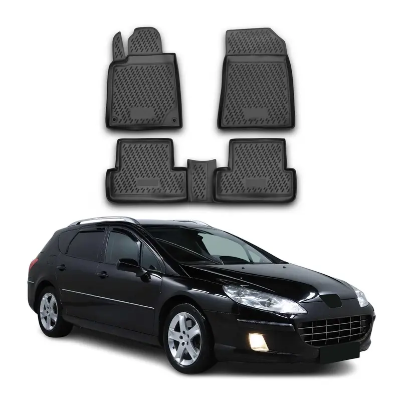 OMAC Tapis de sol pour Peugeot 407 Berline Break 2004-2011 en caoutchouc Noir
