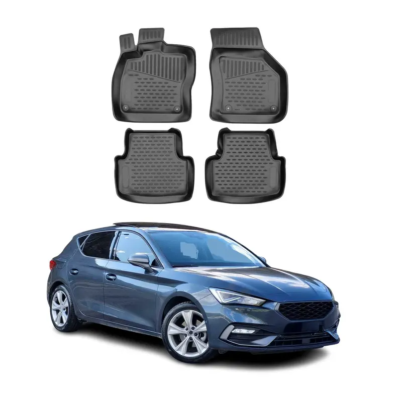 OMAC Tapis de sol pour Seat Leon 2020-2026 sur mesure en caoutchouc Noir