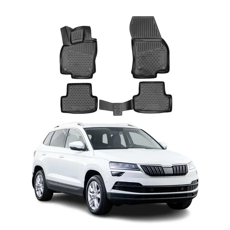 OMAC Tapis de sol pour Skoda Karoq 2017-2026 sur mesure en caoutchouc Noir