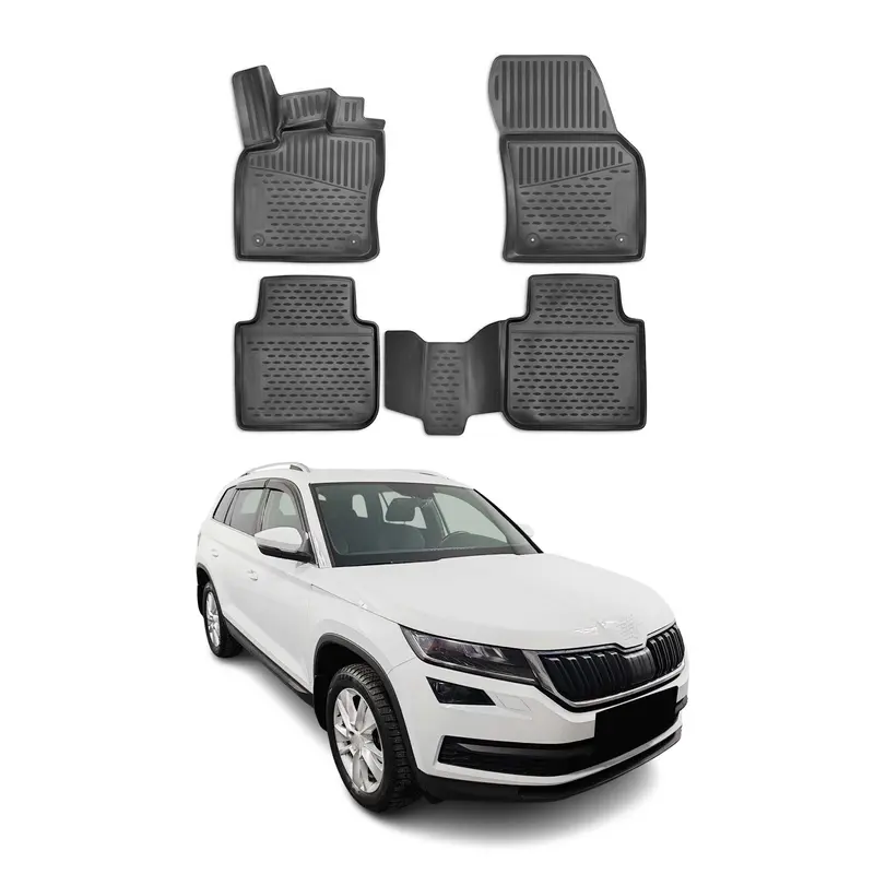 OMAC Tapis de sol pour Skoda Kodiaq I 2016-2024 sur mesure en caoutchouc Noir