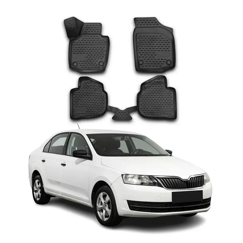 OMAC Tapis de sol pour Skoda Rapid Spaceback 2012-2019 en caoutchouc Noir
