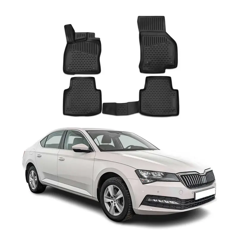 OMAC Tapis de sol pour Skoda Superb III 2015-2024 sur mesure en caoutchouc Noir