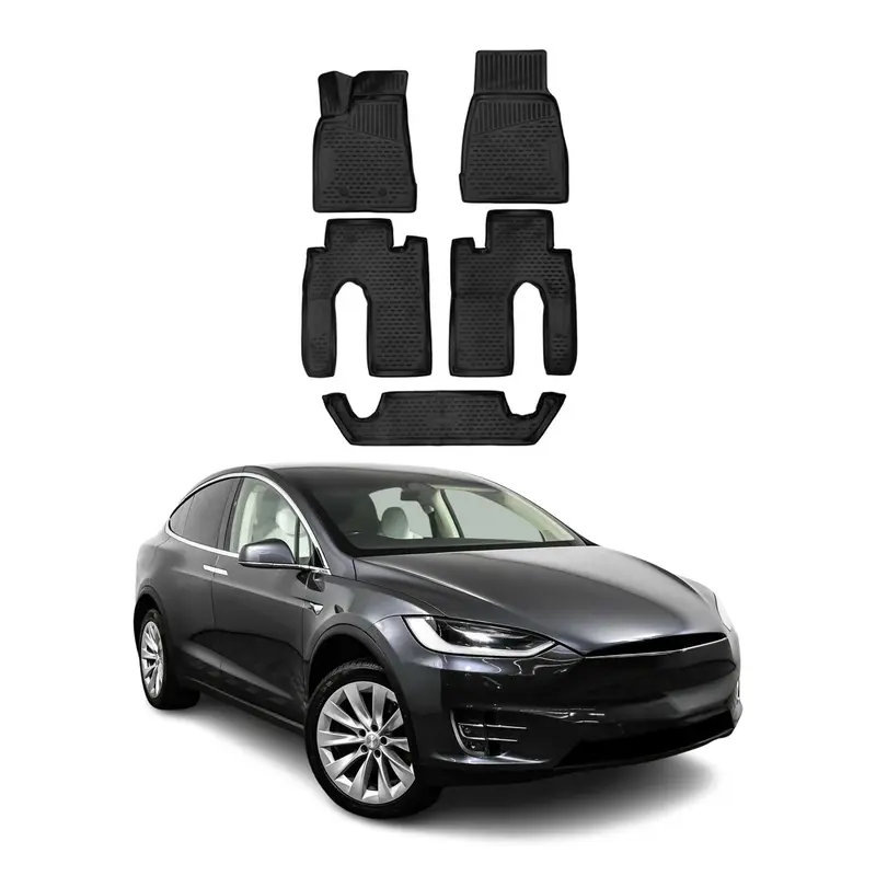 OMAC Tapis de sol pour Tesla Model X 2016-2020 en caoutchouc Noir