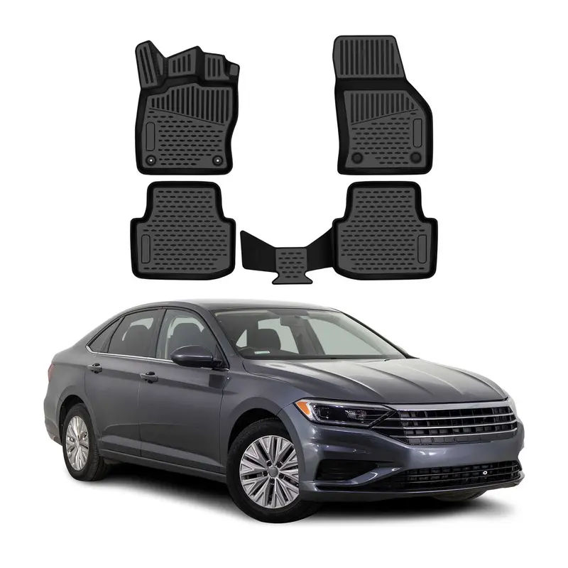 OMAC Tapis de sol pour VW Jetta A7 2018-2021 Pre-FL en caoutchouc Noir 4Pcs