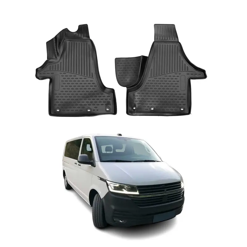 OMAC Tapis de sol pour VW T6 T6.1 Transporter 2015-2024 en caoutchouc Noir