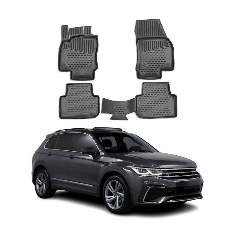 OMAC Tapis de sol pour VW Tiguan II 2016-2024 en caoutchouc TPE Noir 4 Pcs