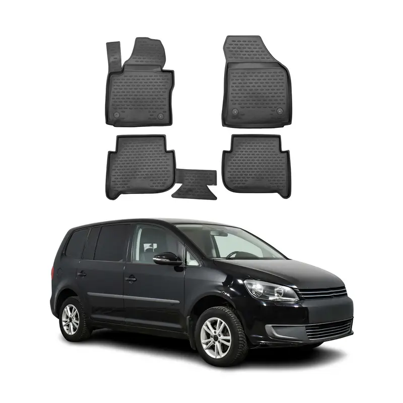 OMAC Tapis de sol pour VW Touran 2003-2015 5Places sur mesure en caoutchouc Noir