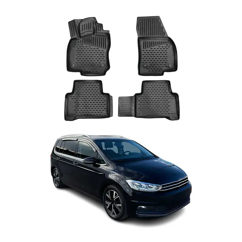OMAC Tapis de sol pour VW Touran II 2015-2026 sur mesure en caoutchouc Noir