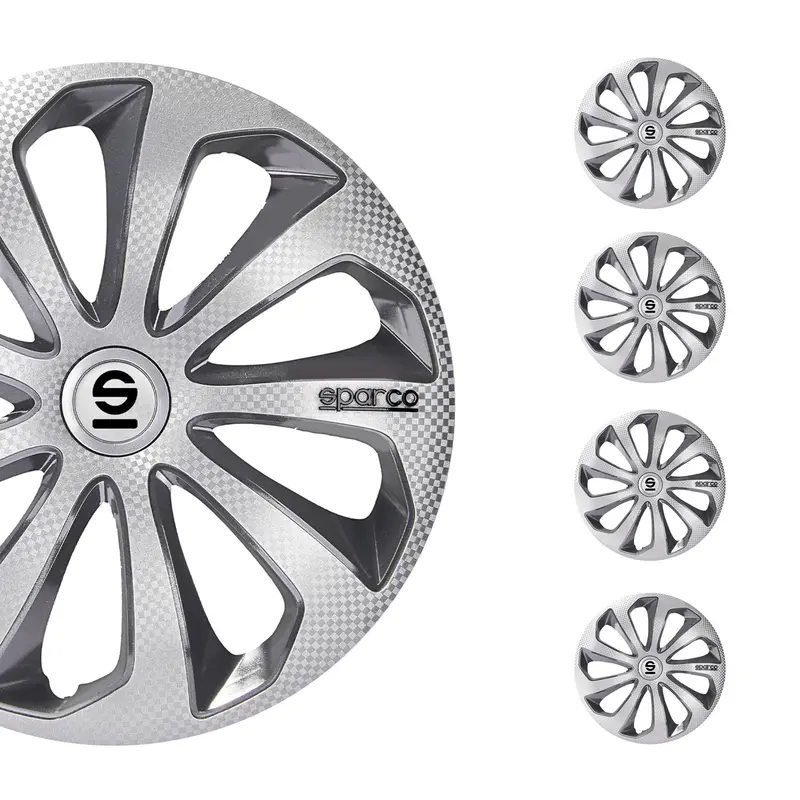 SPARCO Jeu Enjoliveurs de Roues 14 Pouces Argenté Carbone Gris