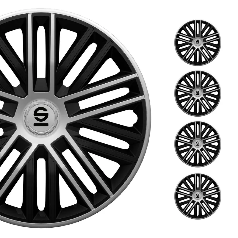 SPARCO Jeu Enjoliveurs de Roues 14 Pouces Noir Argenté en ABS 4Pcs