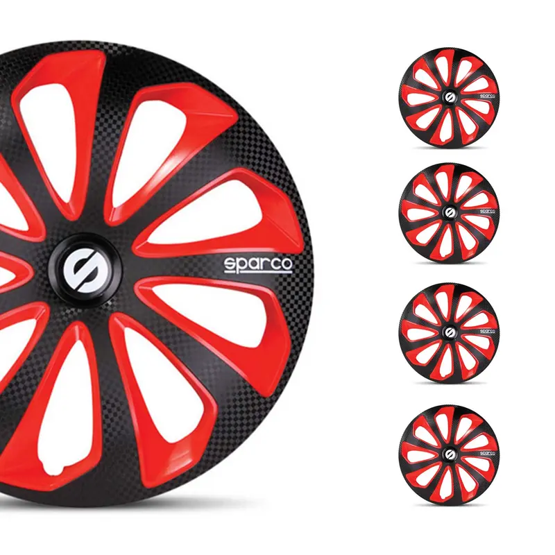 SPARCO Jeu Enjoliveurs de Roues 14 Pouces Noir Rouge 4Pcs