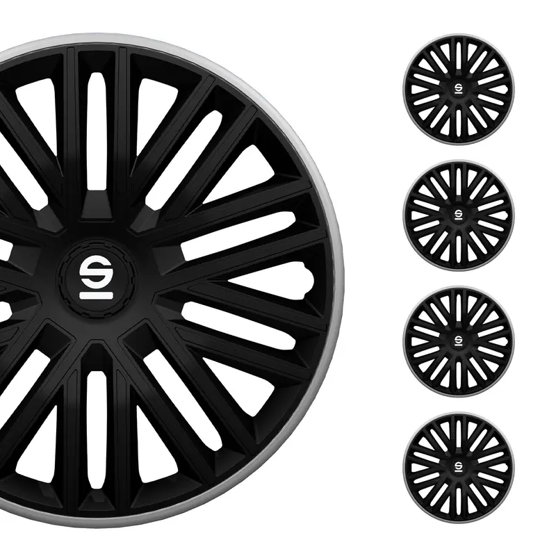 SPARCO Jeu Enjoliveurs de Roues 16 Pouces Gris Noir en ABS 4 piéces