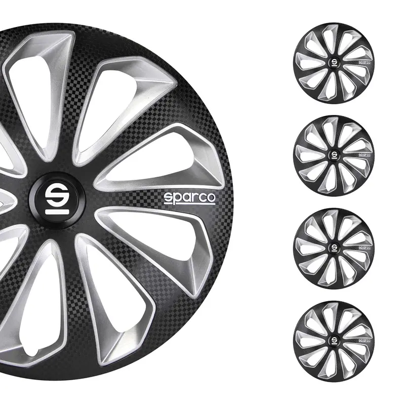 SPARCO Jeu Enjoliveurs de Roues 16 Pouces Noir Carbone