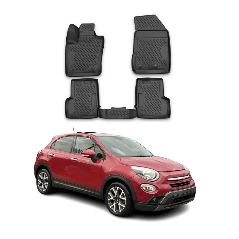 Tapis de sol pour Fiat 500X 2015-2026 en caoutchouc TPE 3D Noir 3Pcs