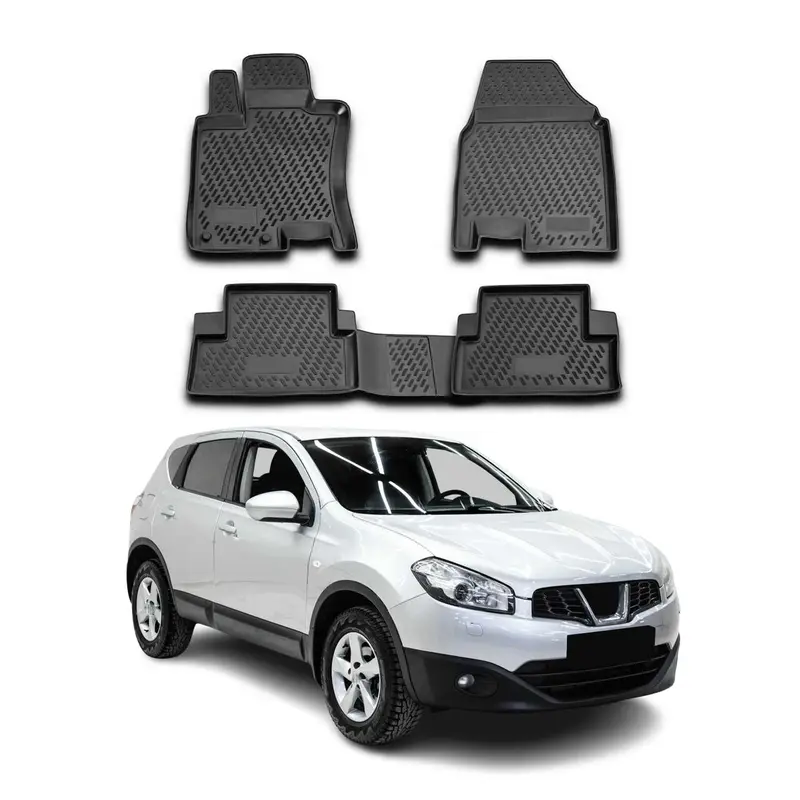 Tapis de sol pour Nissan Qashqai J10 2006-2014 en caoutchouc TPE 3D Noir 4Pcs