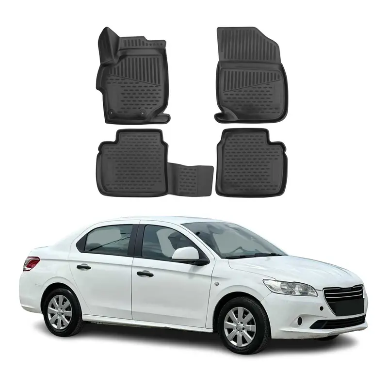 Tapis de sol pour Peugeot 301 2012-2023 en caoutchouc TPE 3D Noir 4Pcs