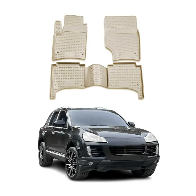 Tapis de sol pour Porsche Cayenne 2002-2010 en caoutchouc TPE 3D Beige 4Pcs