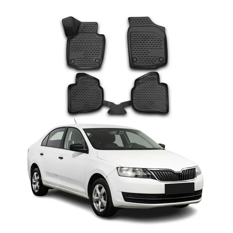 Tapis de sol pour Skoda Rapid 2012-2019 en caoutchouc TPE 3D Noir 4Pcs