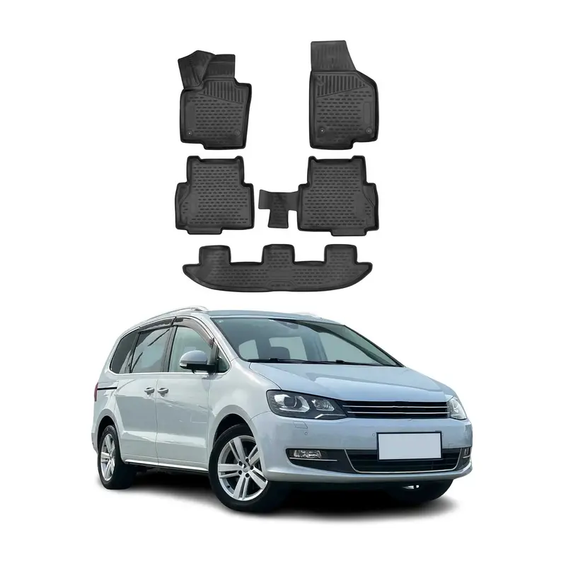 Tapis de sol pour VW Sharan 2010-2023 en caoutchouc TPE 3D Noir 5Pcs