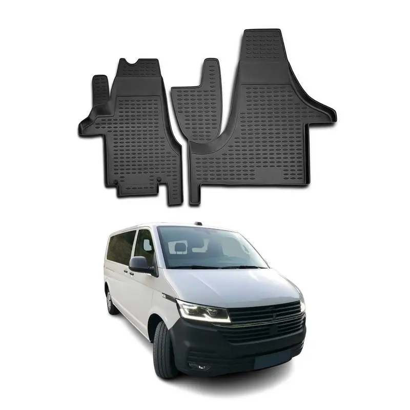 Tapis de Sol pour VW T6 T6.1 Transporter 2015-2024 1ère rangée Caoutchouc Noir