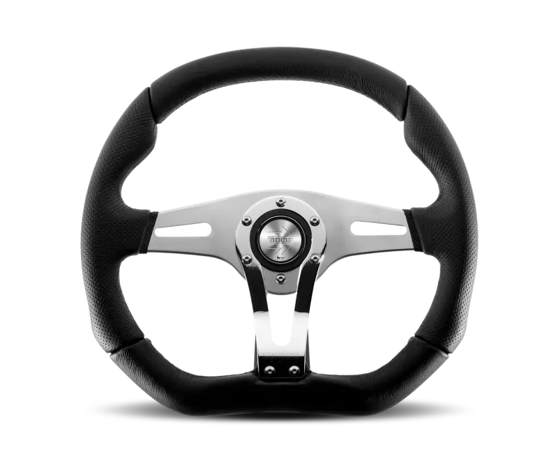 Volant MOMO Trek R – 350 mm – Airleather Noir & Branches Aluminium Brossé